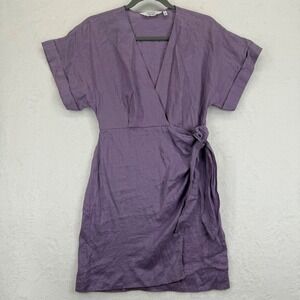 & Other Stories Wrap Mini Dress Purple Linen‎ Short Sleeve Casual Size US 0 READ